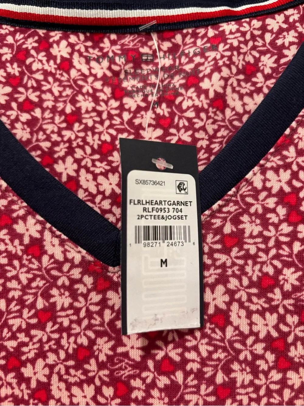 Tommy Hilfiger Red Floral Pajama Set with Navy Trim - Picture 3 of 9